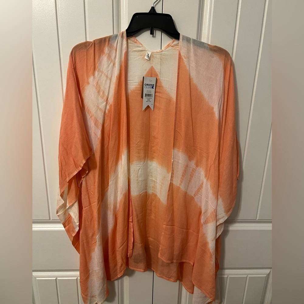 Cruise Club Pool Cover-Up. One Size. Coral/orange and white tie dye.